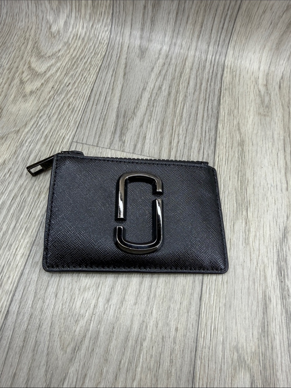 Marc Jacobs Black Leather Card Zip Pouch with Double J Hardware